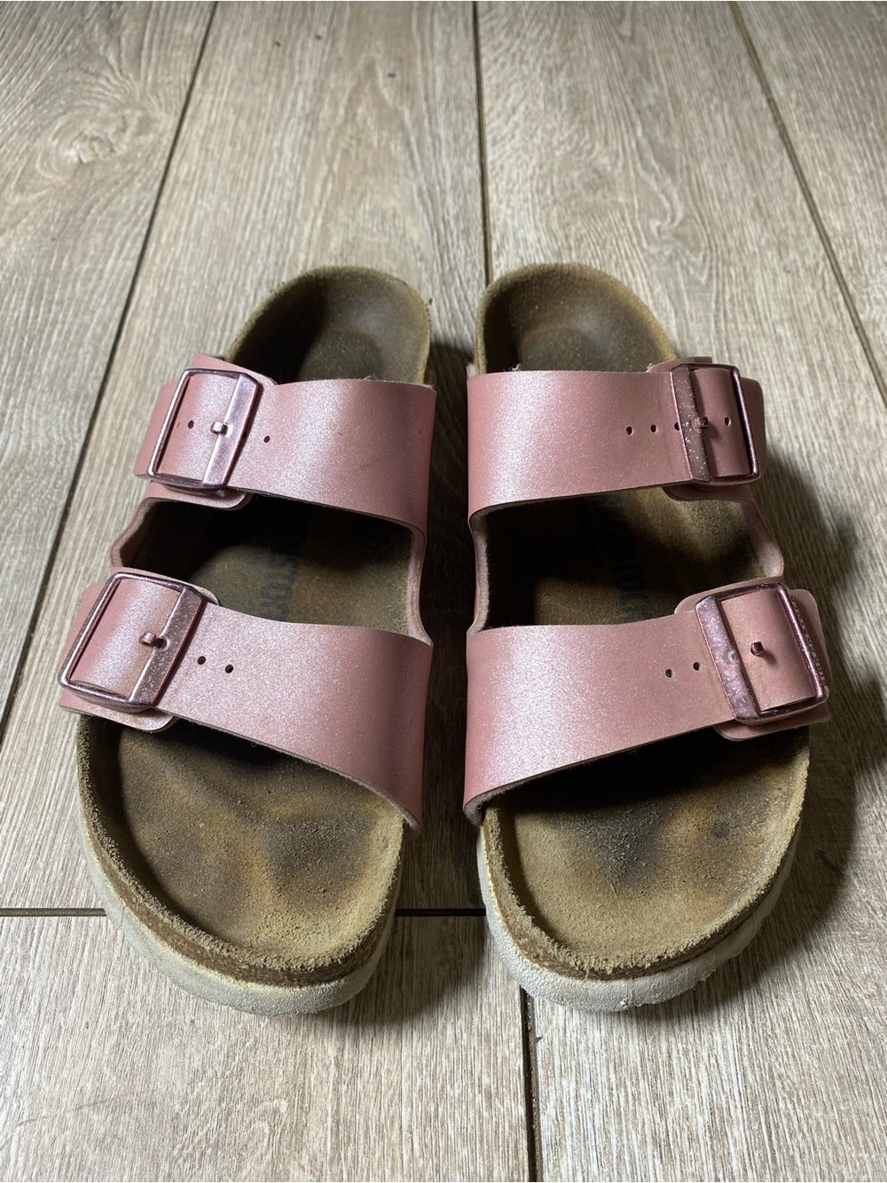 Birkenstock Arizona Icy Metallic Old Rose Pink Two Strap Sandals Slide Sz 39 8